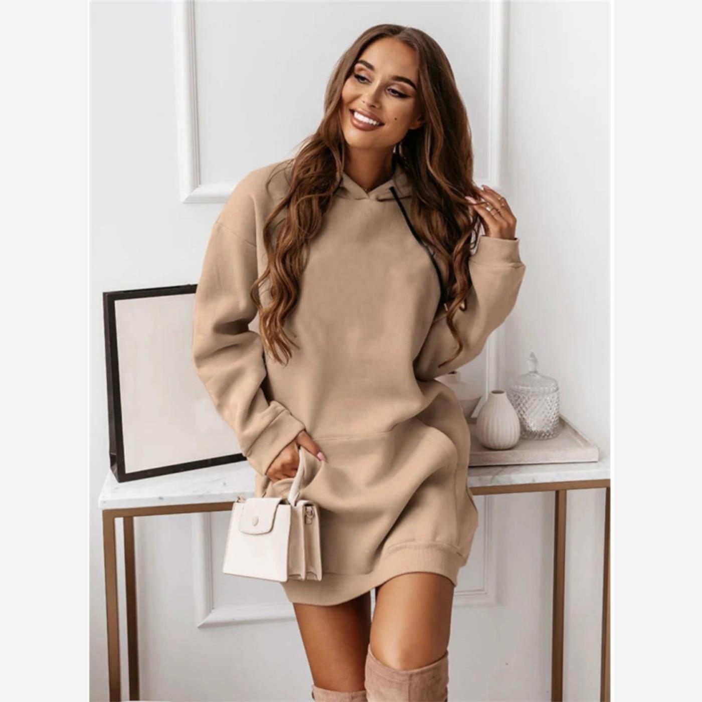 fashion women fleeces dresses ladies skirt长袖连帽卫衣女裙