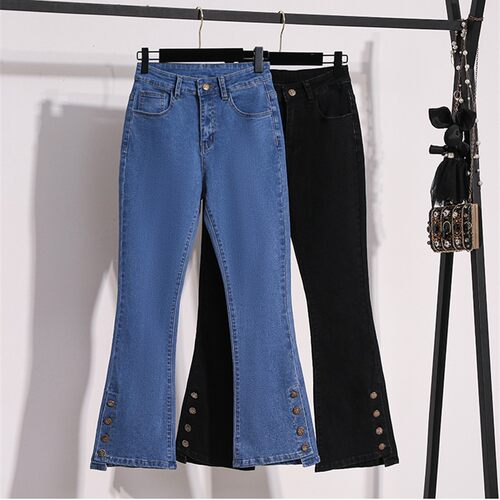 S-4XL women flare jeans high waist stretch ladies trousers女