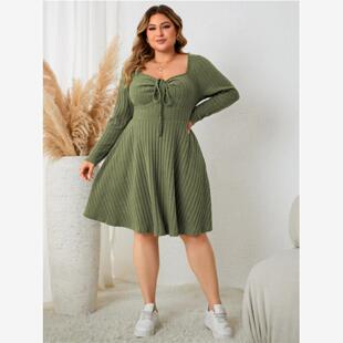 dresses 短裙女 women ladies skirt方领长袖 size 4XL plus