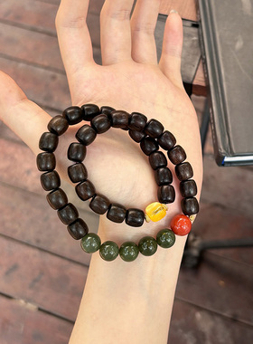 天然南红蜜蜡手串搭配老型桶珠