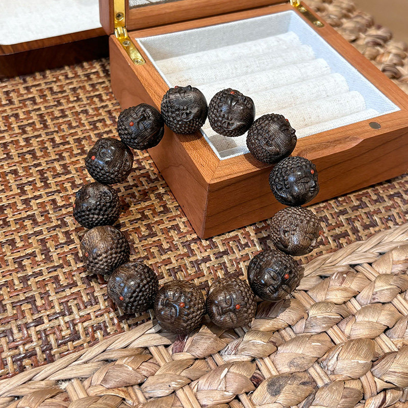 1.8cm沉香雕刻大日如来佛头单圈手链男女款文玩佛珠手串