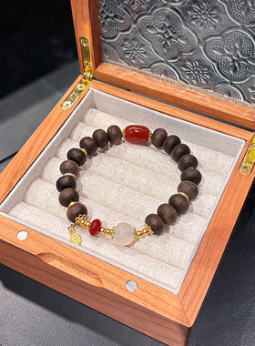 沉香算盘珠单圈搭配随形南红小珠