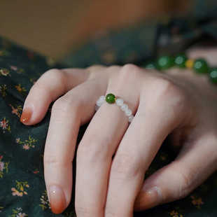 原创手作新疆羊脂白玉小米珠戒指和田玉碧玉指环戒圈新中式显气质