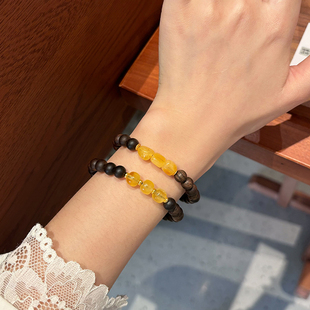 天然沉香单圈手串搭配天然蜜蜡圆珠情侣手链男女款 简约百搭礼物