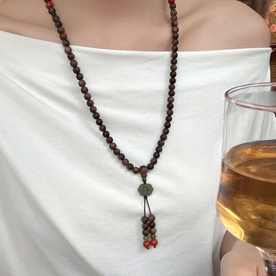 天然沉香项链108颗念珠搭配南红与和田碧玉佛珠手链女款盘玩手饰
