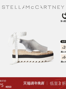 [低至3折]Stella McCartney秋季银色logo印花绑带厚底凉鞋