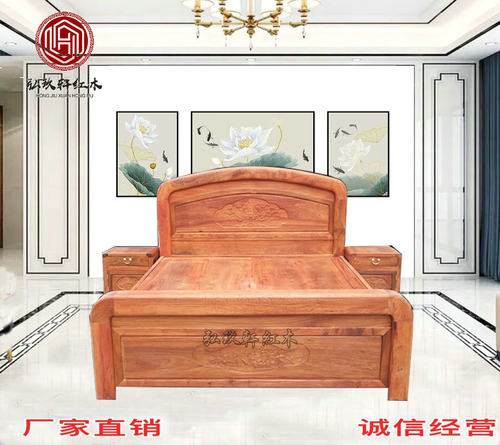 红木家具缅甸花梨木荷花1.8米双人大床大果紫檀实木卧室鸳鸯婚床