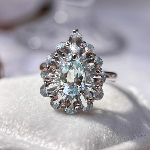 星赞轻奢珠宝S925银镶约1.00克拉天然海蓝宝水滴形切割精致豪华