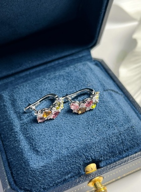 天然碧玺耳环碧玺耳环星赞s925银