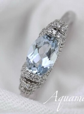 星赞S925纯银镀金约0.70克拉天然椭圆海蓝宝戒指时尚高级百搭简约