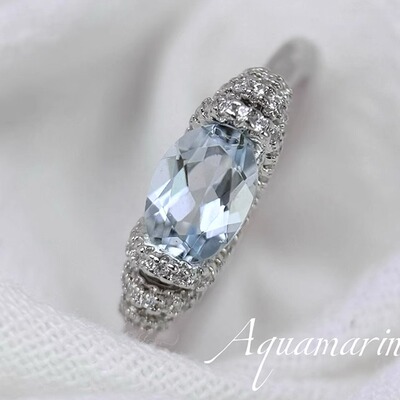 星赞轻奢珠宝S925银镶约0.70克拉天然椭圆海蓝宝戒指时尚高级百搭