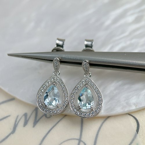 星赞轻奢珠宝S925银镶嵌约1.11克拉天然海蓝宝时尚设计感造型耳饰