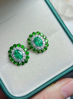 天然祖母绿耳环祖母绿耳环星赞银