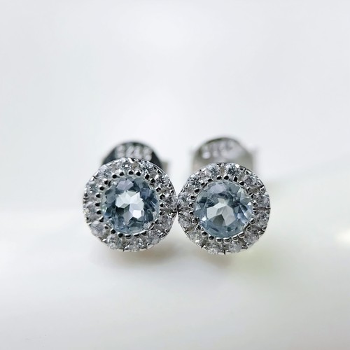 星赞轻奢珠宝S925银镶嵌约0.45克拉天然海蓝宝简约日常精致耳钉