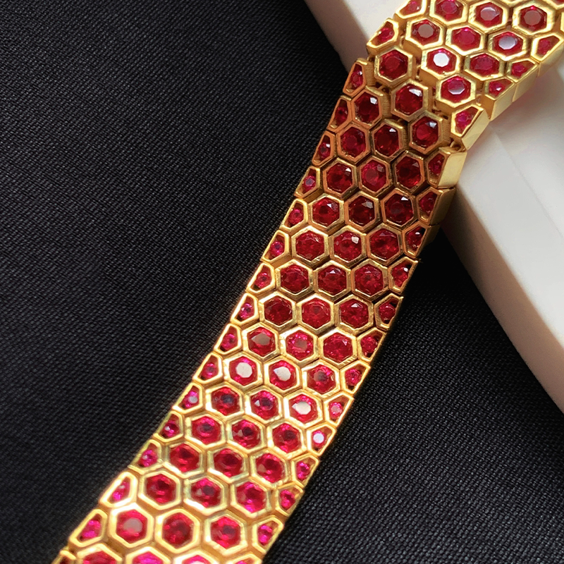 星赞S925纯银镀金培育红宝石手链经典轻奢欧美风重工复古高级感