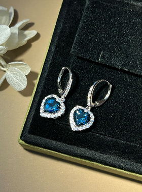 星赞轻奢珠宝S925银镶共4.46ct天然蓝宝耳钉伦敦蓝甜美精致