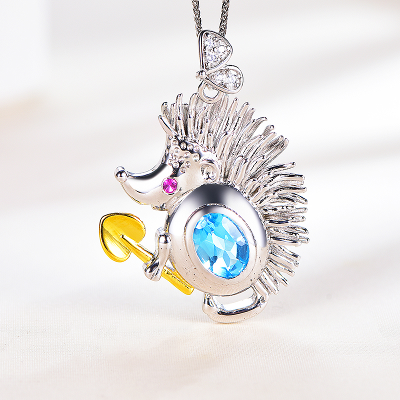 星赞轻奢珠宝S925约1.4ct天然托帕石吊坠可爱心形小刺猬动物吊坠