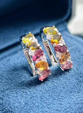 天然碧玺耳环碧玺耳环星赞s925银