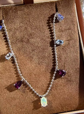 星赞轻奢珠宝S925银彩宝澳宝欧泊项链缤纷彩宝珠珠链独特精致