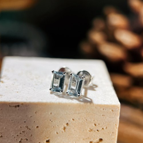 星赞轻奢珠宝S925银镶嵌约0.85克拉天然海蓝宝简约日常精致耳钉