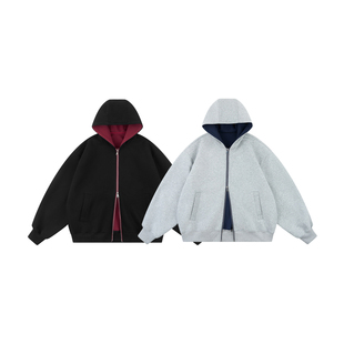 外套男女同款 FIRST cleanfit秋冬开衫 撞色连帽卫衣Boxy短款 SENSE