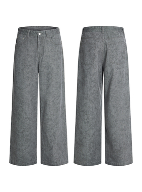 FIRST SENSE 重磅300g扎染印花宽松A字版型灰色休闲牛仔裤男女