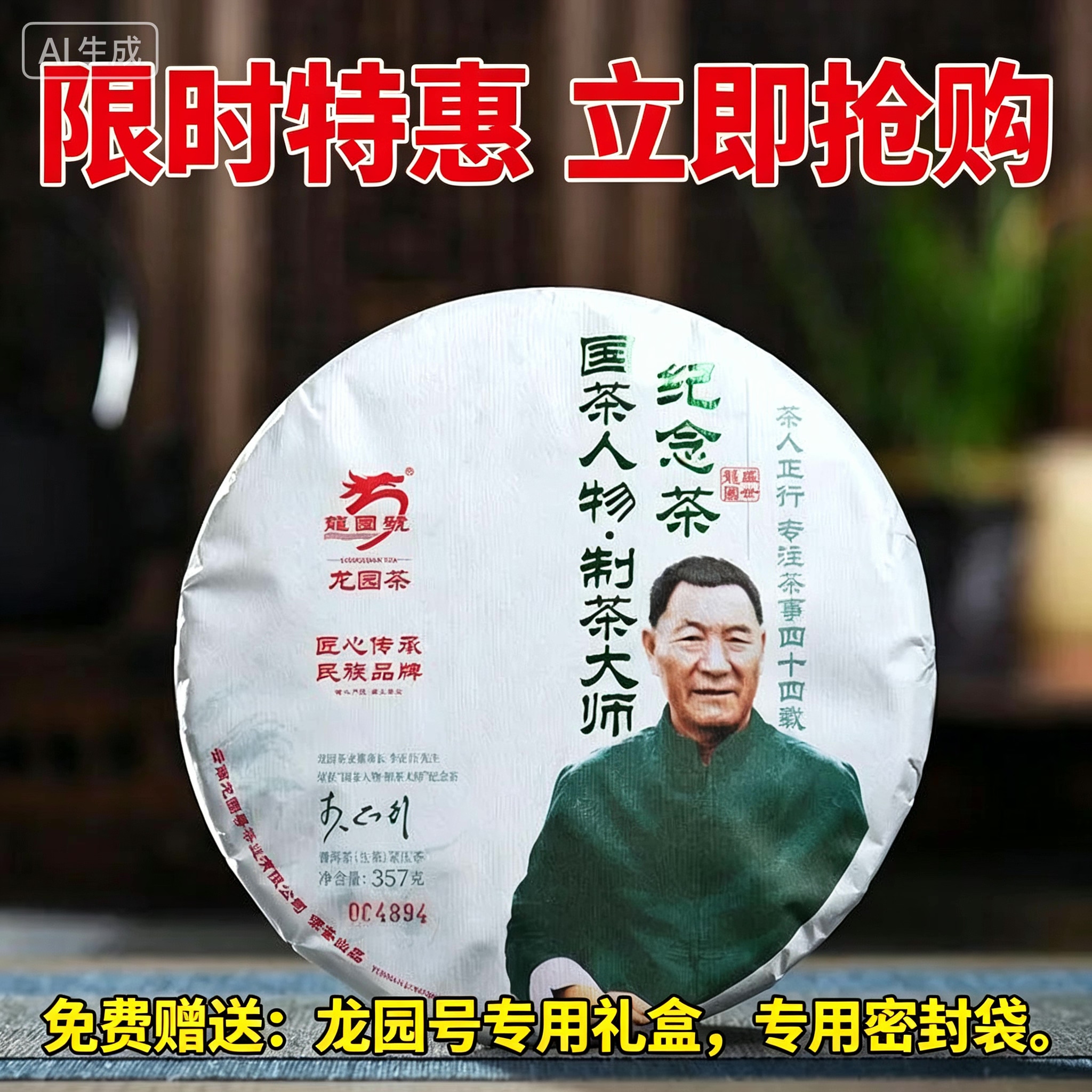 云南普洱茶龙园号普洱茶2023年国茶人物 制茶大师纪念生茶357g