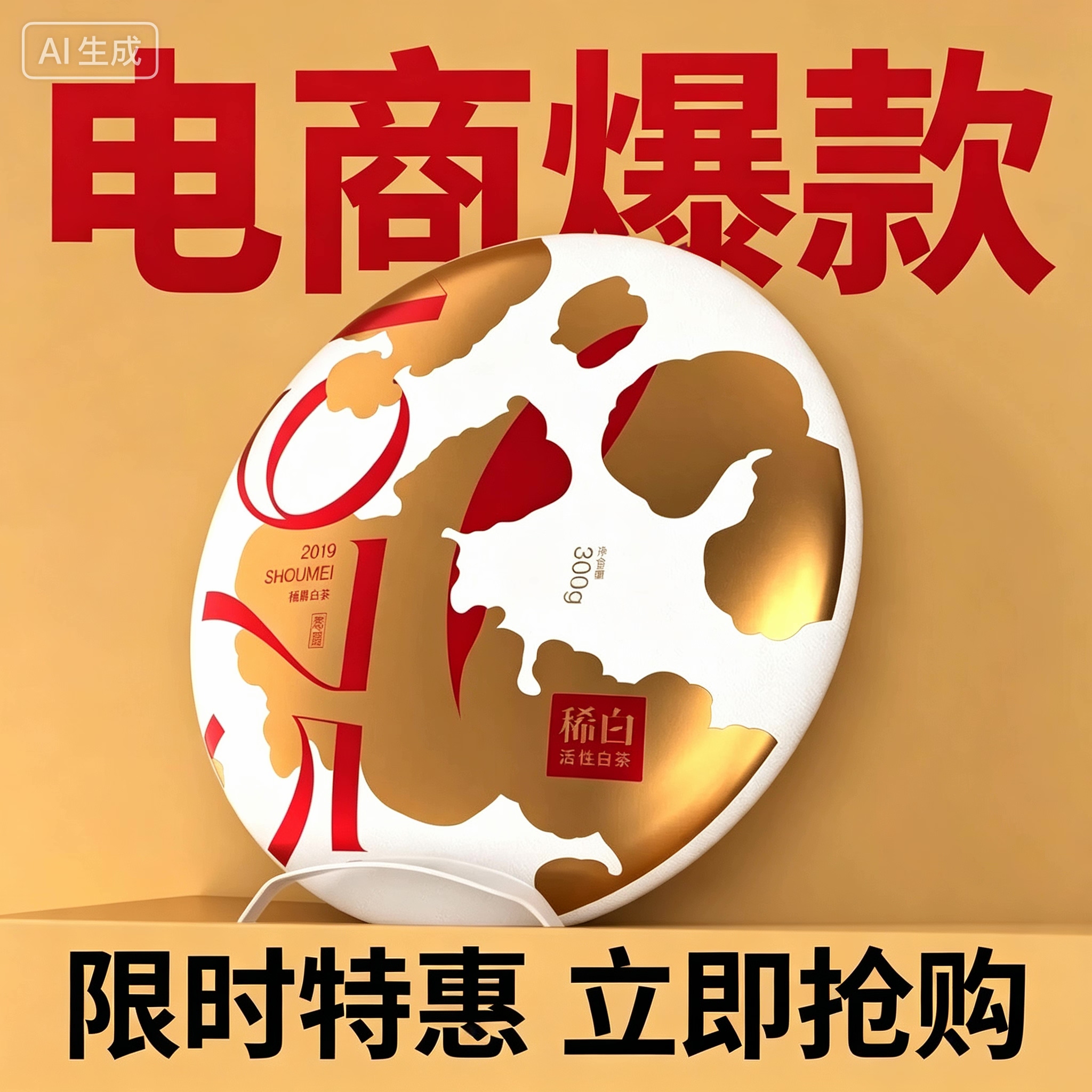 福鼎白茶 一级寿眉，稀白·1975 紧压茶2019年300g饼实惠正品