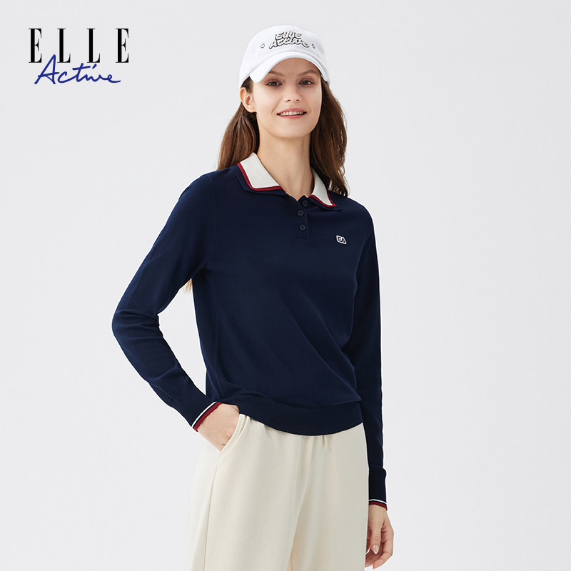 【超能小太阳严选】ELLE Active假两件翻领针织衫女款长袖上衣