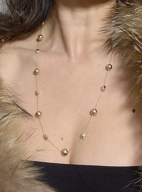 贵里贵气的摩卡金色珍珠毛衣链