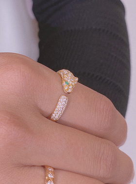 豹子开口满钻戒指925纯银