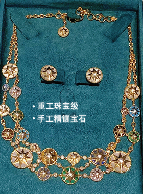 重工轻奢双层彩色罗盘颈链