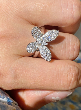 重工纯银白富美超闪满钻蝴蝶戒指