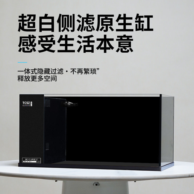 侧滤鱼缸超白玻璃自循环家用客厅中型溪流缸桌面生态缸带盖