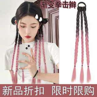 拳击辫假发女马尾甜酷女孩自然渐变麻花长辫假发网红脏辫假发辫子