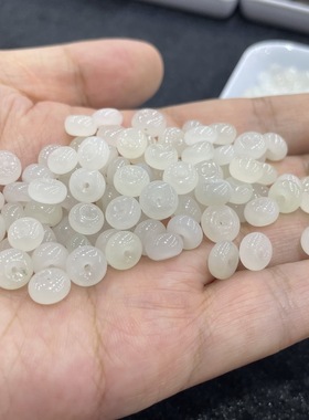 天然新疆和田玉小平安扣面包圈隔片卡环碧玉文玩手串手机链配饰品