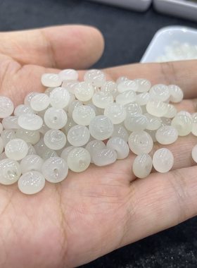 天然新疆和田玉小平安扣面包圈隔片卡环碧玉文玩手串手机链配饰品