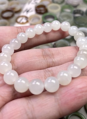 和田玉白玉手串珠圆玉润女款