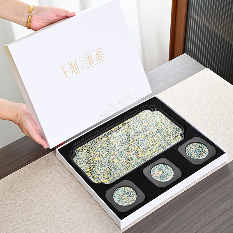 大漆电木干泡茶盘茶杯垫托套装新中式家用方形简约托盘会客干泡台
