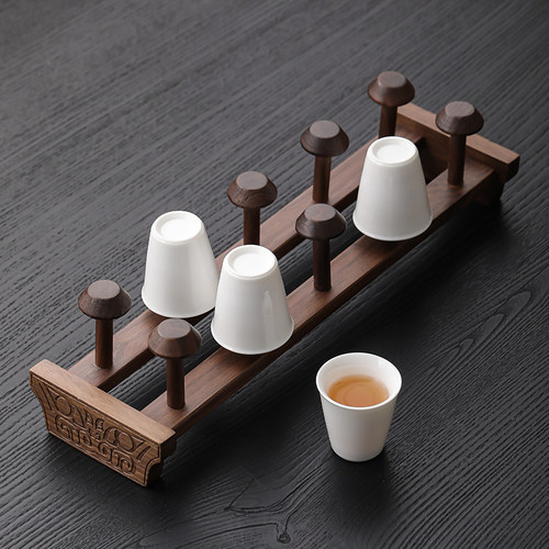 胡桃木杯架倒挂茶杯架茶具配件
