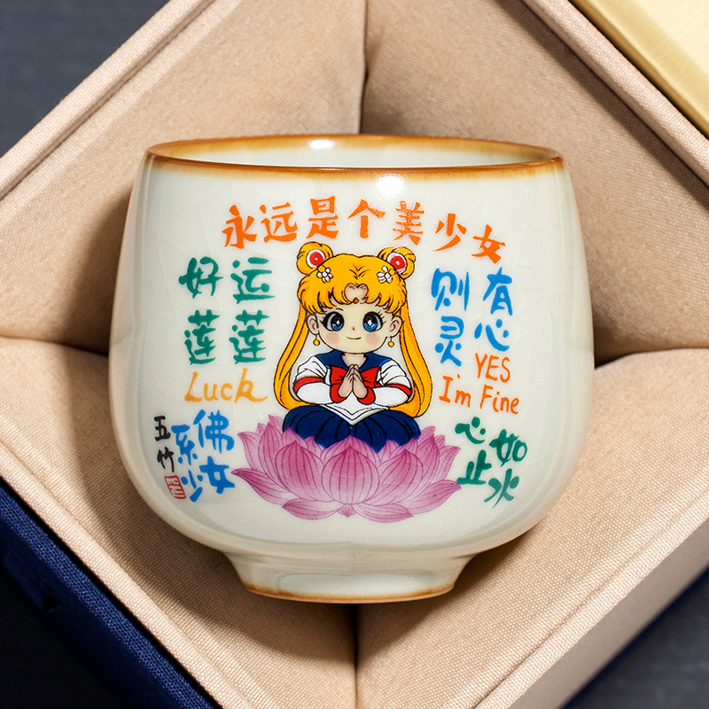 汝窑创意美少女主人杯茶杯定制