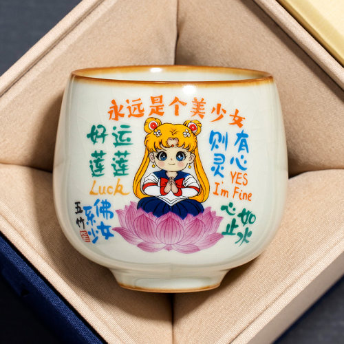汝窑创意美少女主人杯茶杯定制