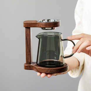 胡桃木茶漏茶滤架创意高档懒人泡茶公道杯一体不锈钢茶叶过滤网