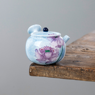 手绘荷花侧把壶陶瓷防烫茶壶家用高档中式泡茶壶过滤泡茶器单壶