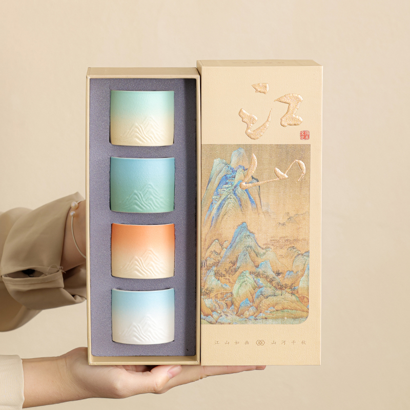 泥土故事磨砂四季江山4色主人杯