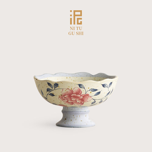 青花火石牡丹高足杯茶杯个人专用