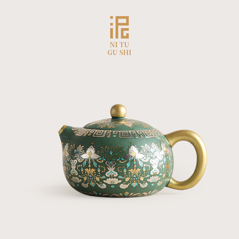 绿泥紫砂佛莲西施壶功夫茶具