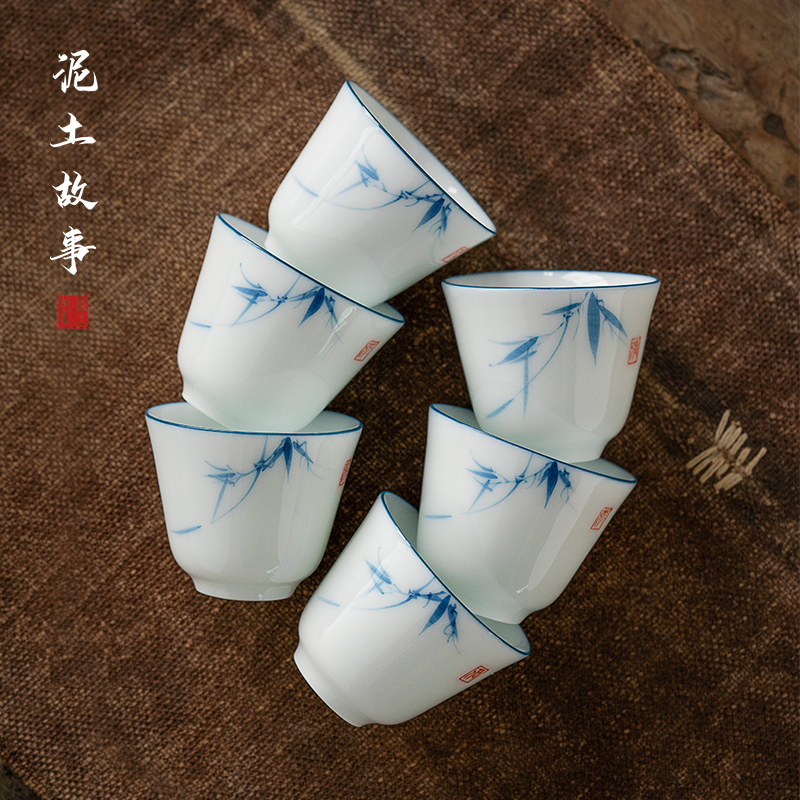 甜白手绘兰竹闻香茶杯图片
