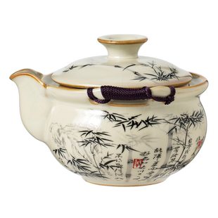 汝窑墨竹盖碗茶杯家用单个高档防烫手大号手抓壶一人功夫茶具茶壶