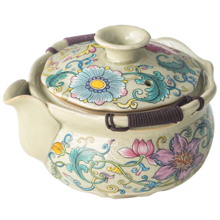 老陶泥凌霄花盖碗茶杯功夫茶具单个高档防烫手抓壶家用泡茶碗带盖